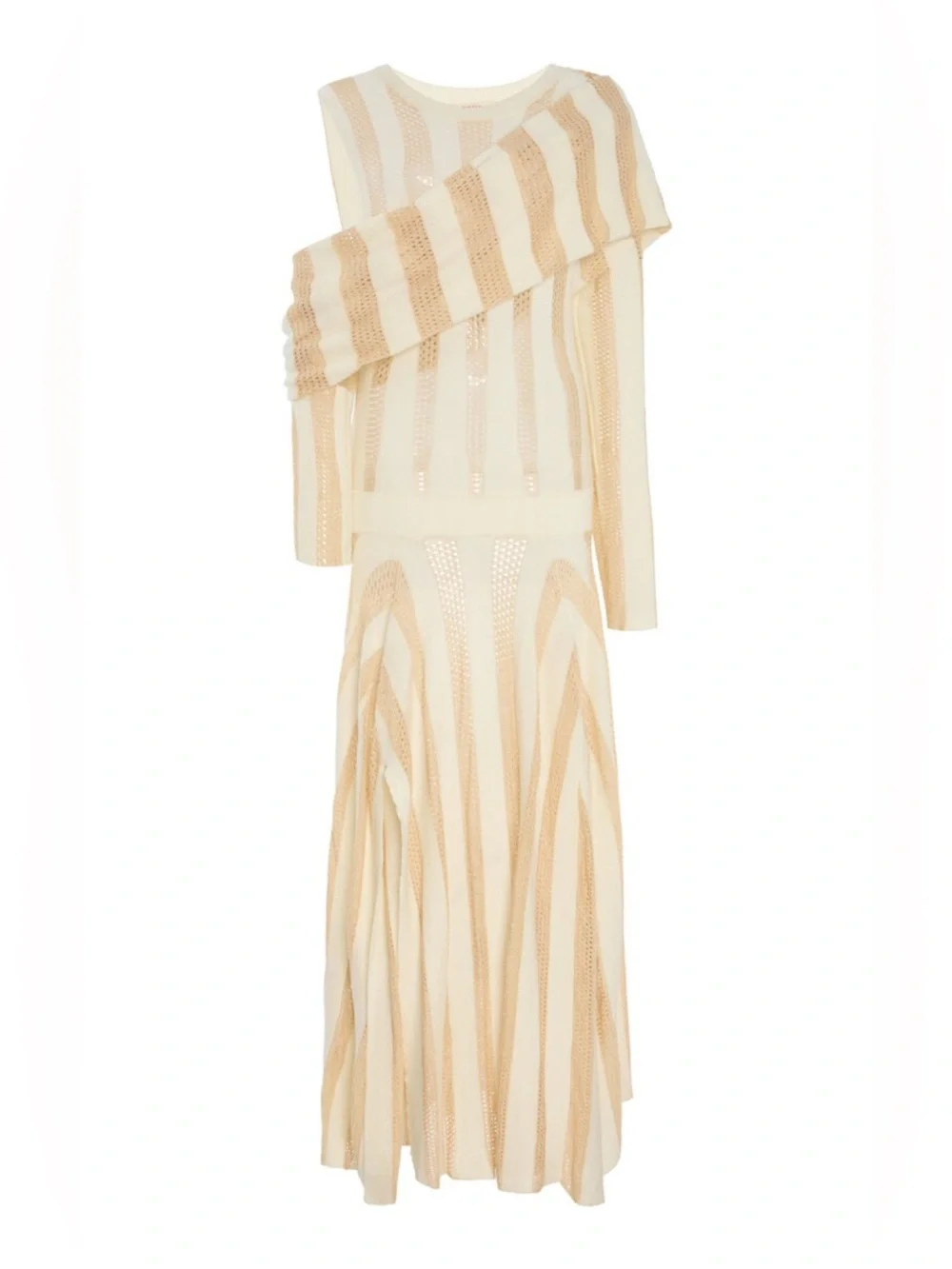 Diotima Ivory & Gold Striped Shrug Draped Maxi Dress Size US4 New With Tags - Picture 2 of 5
